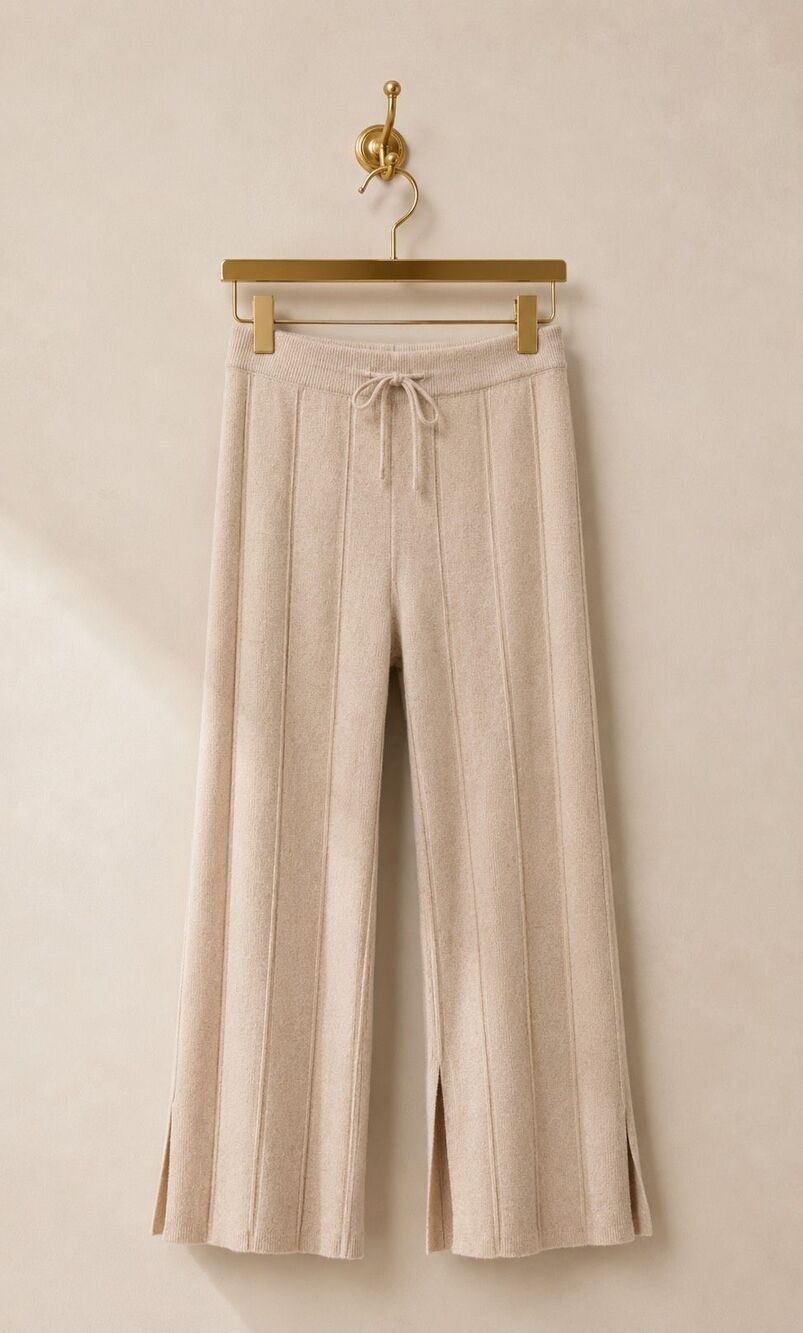 La Ligne Cotton Cashmere Rib Knit Wide Leg Lounge Pants in Oatmeal, Small $329 A